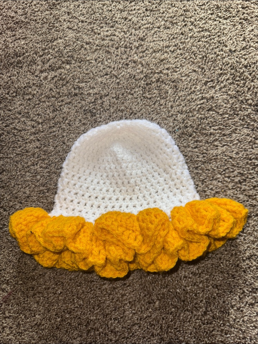White and Yellow Ruffle Crochet Kids Hat